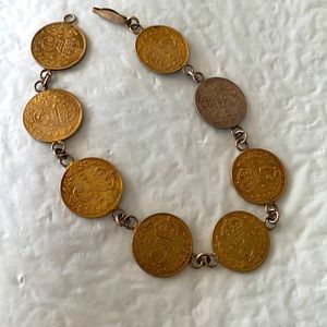 George V coin bracelet. Dates on the 3 pence 1919 17 18 12 15 20 14. 8 coins